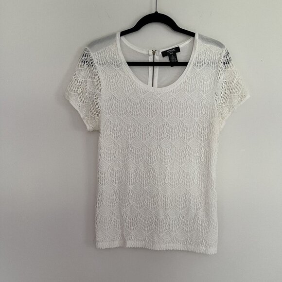 Verve Ami Women's Large White Lace Scoop Neck T-Shirt - Picture 1 of 6
